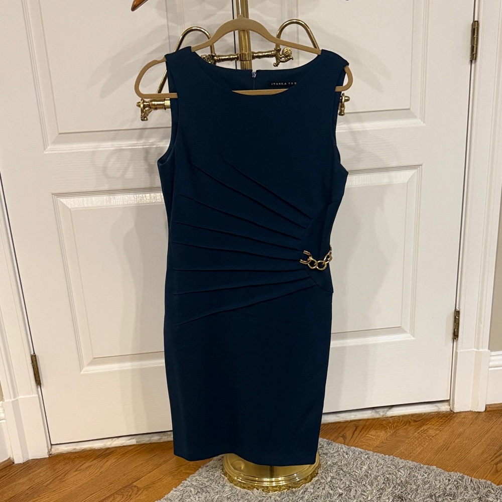 Ivanka Trump Blue and Black Embellished Sheath Mini Dress